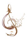 Abstract treble clef decorated with coffee wave, beans and a cup. Royalty Free Stock Photo